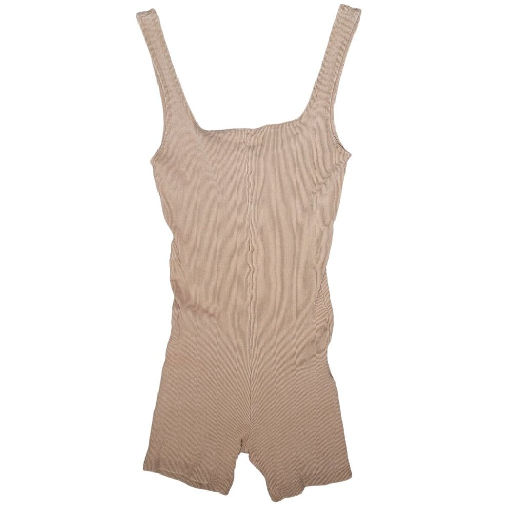 Zara Women's Ribbed Beige tight Knit Bodysuit catsuit Sleeveless tank top Size S